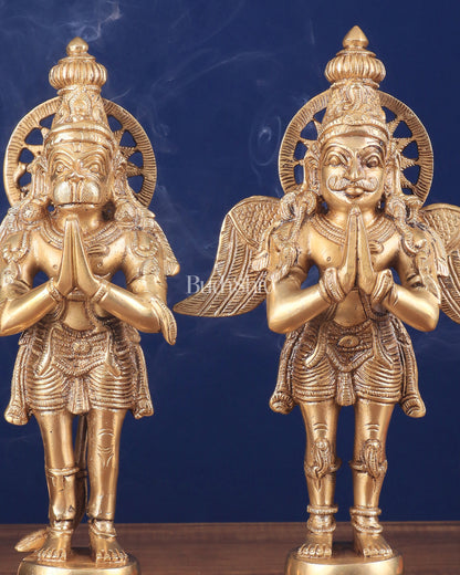 Brass Standing Hanuman and Garuda Idol Pair 12"