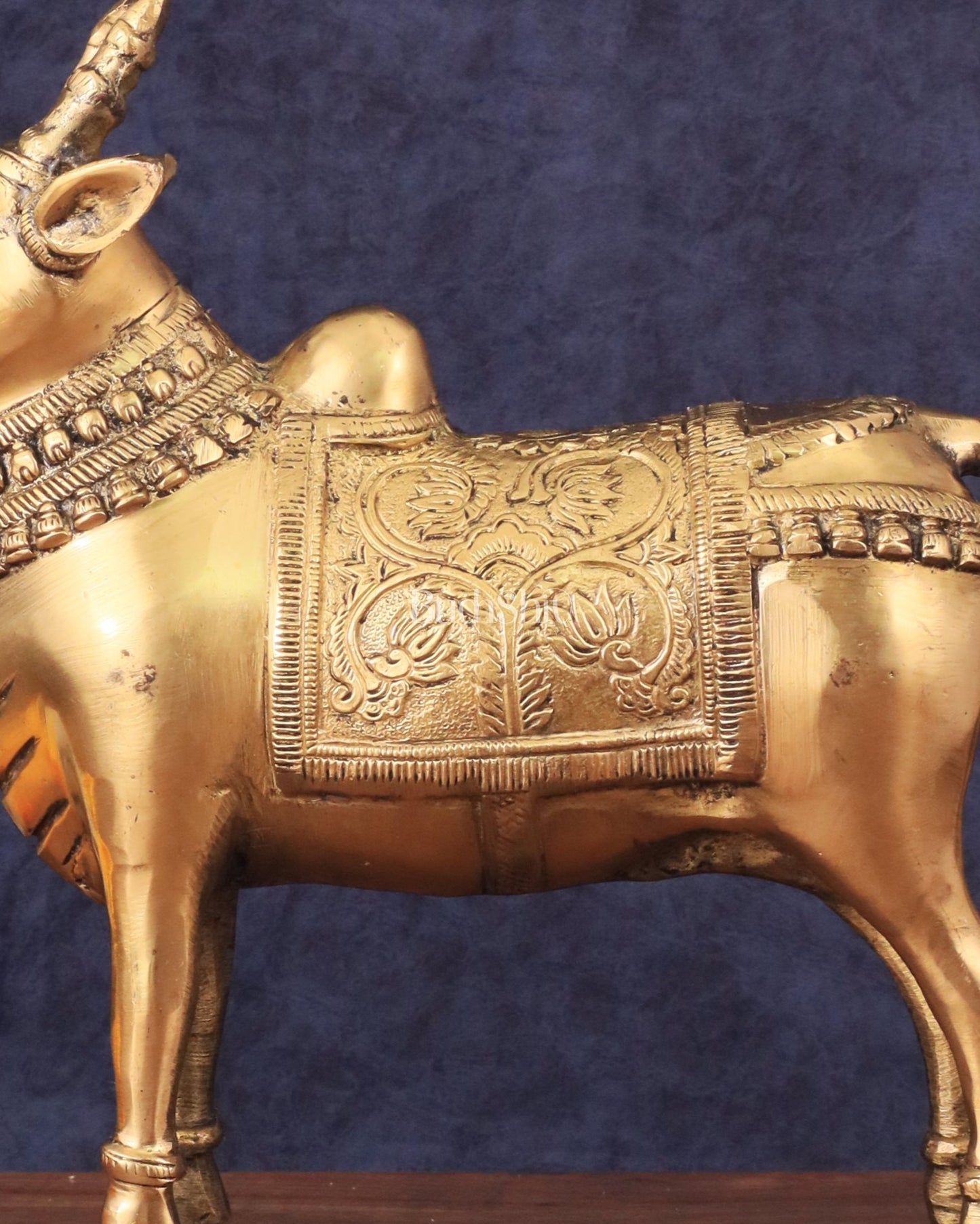 Brass Standing Nandi Statue in Golden Tone - 16"