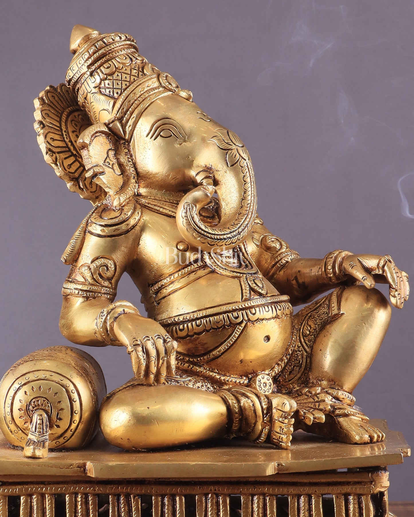 Pure Brass Resting Ganesha Statue 12"