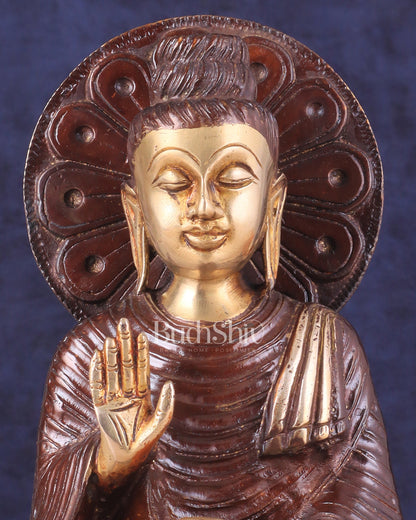 Dual Tone Brass Buddha Idol in blessing Mudra 8.5"