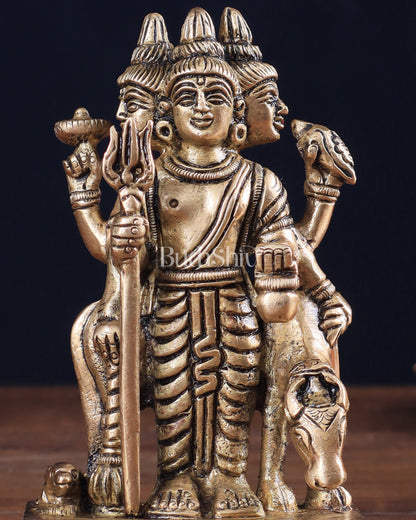 Brass Dattatreya with Dog Idol 4.5"