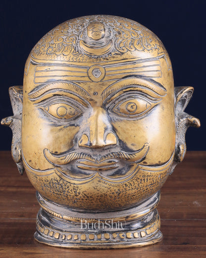 Pure Brass Lord Shiva Mukhalingam Face Statue - Vintage Tone 6"