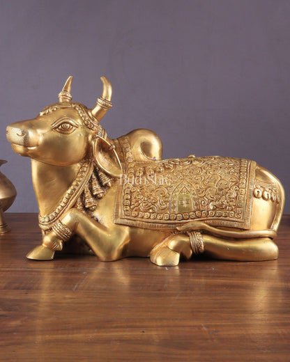 Pure Brass Superfine Nandi with Shiv Ling Carving | 14"