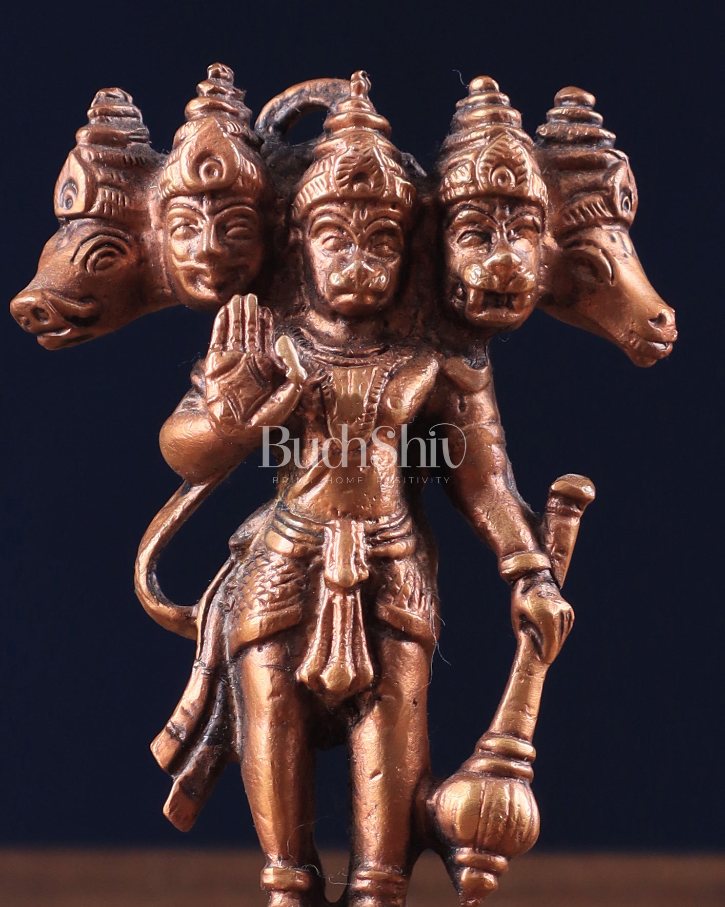 Pure Copper Standing Panchmukhi Hanuman Idol 4.5"