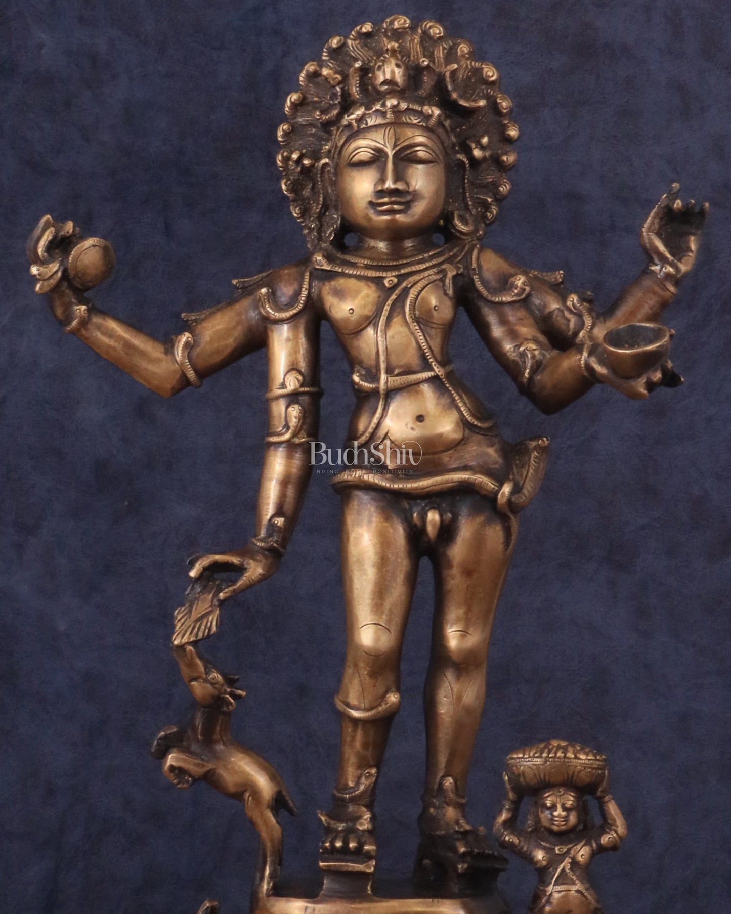 Brass Bhikshatana Kaal Bhairava Shiva Idol - 15" vintage