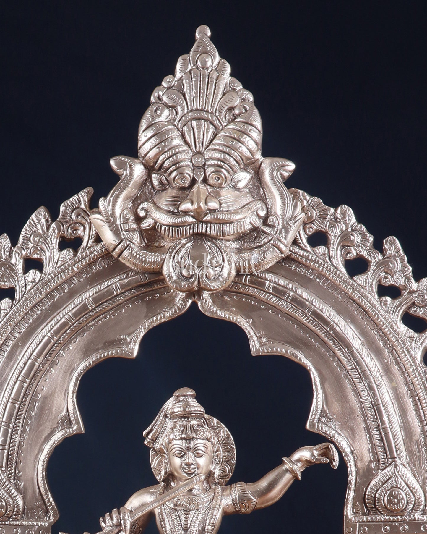 Brass Dancing Lord Krishna & Silver-Plated Prabhavali Arch Frame – Divine Combo 17"