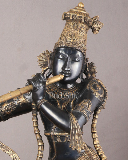 Superfine Brass Krishna Sculpture - 45 Inch Black edition