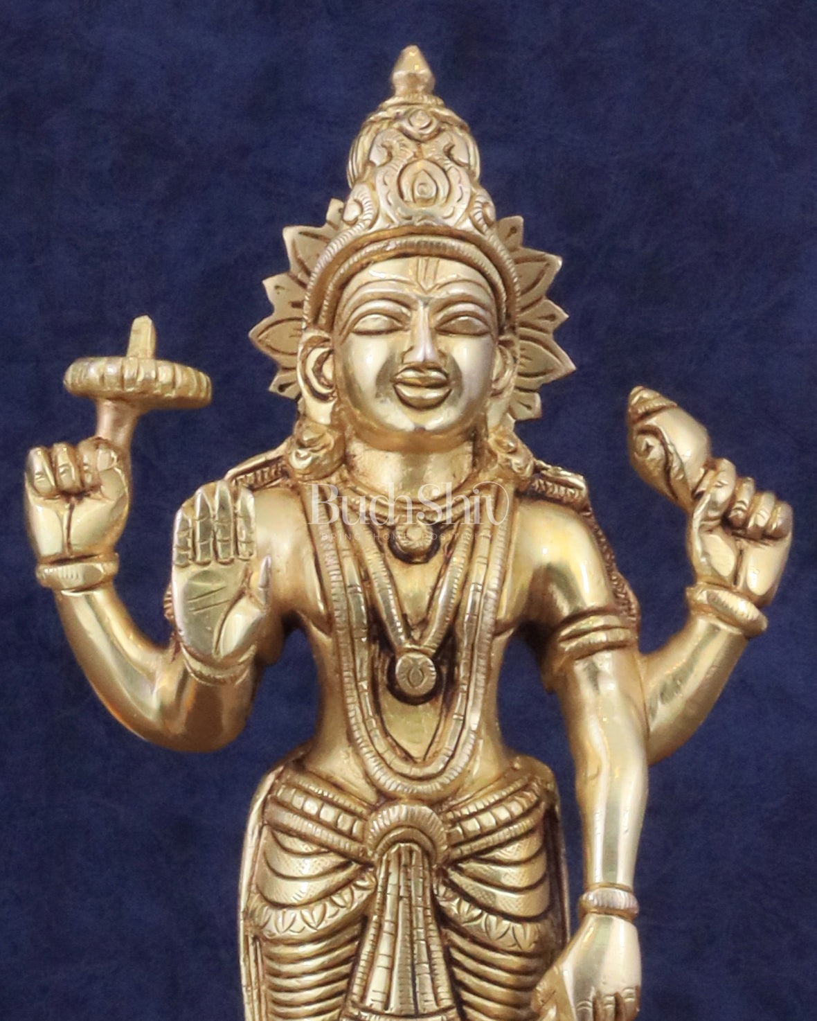 Pure Brass Sathya Narayana Vishnu on Lotus Statue - 9"