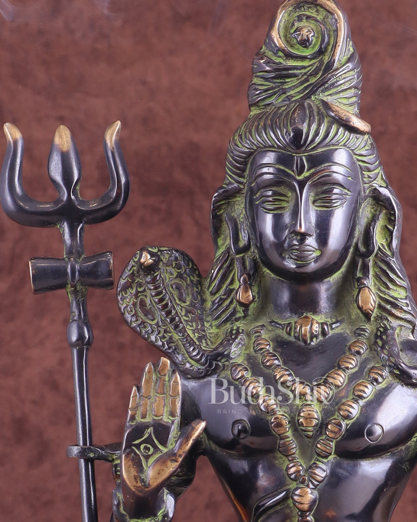 Brass Shiva Statue Duel tone black and green 13"