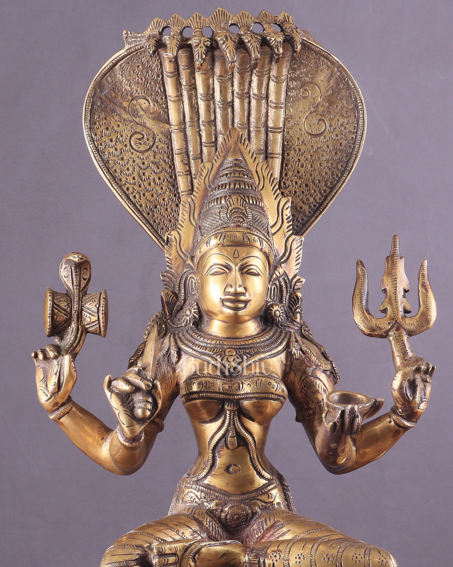 Pure Brass Goddess Mariamman Statue – Hindu Goddess of Rain 19"