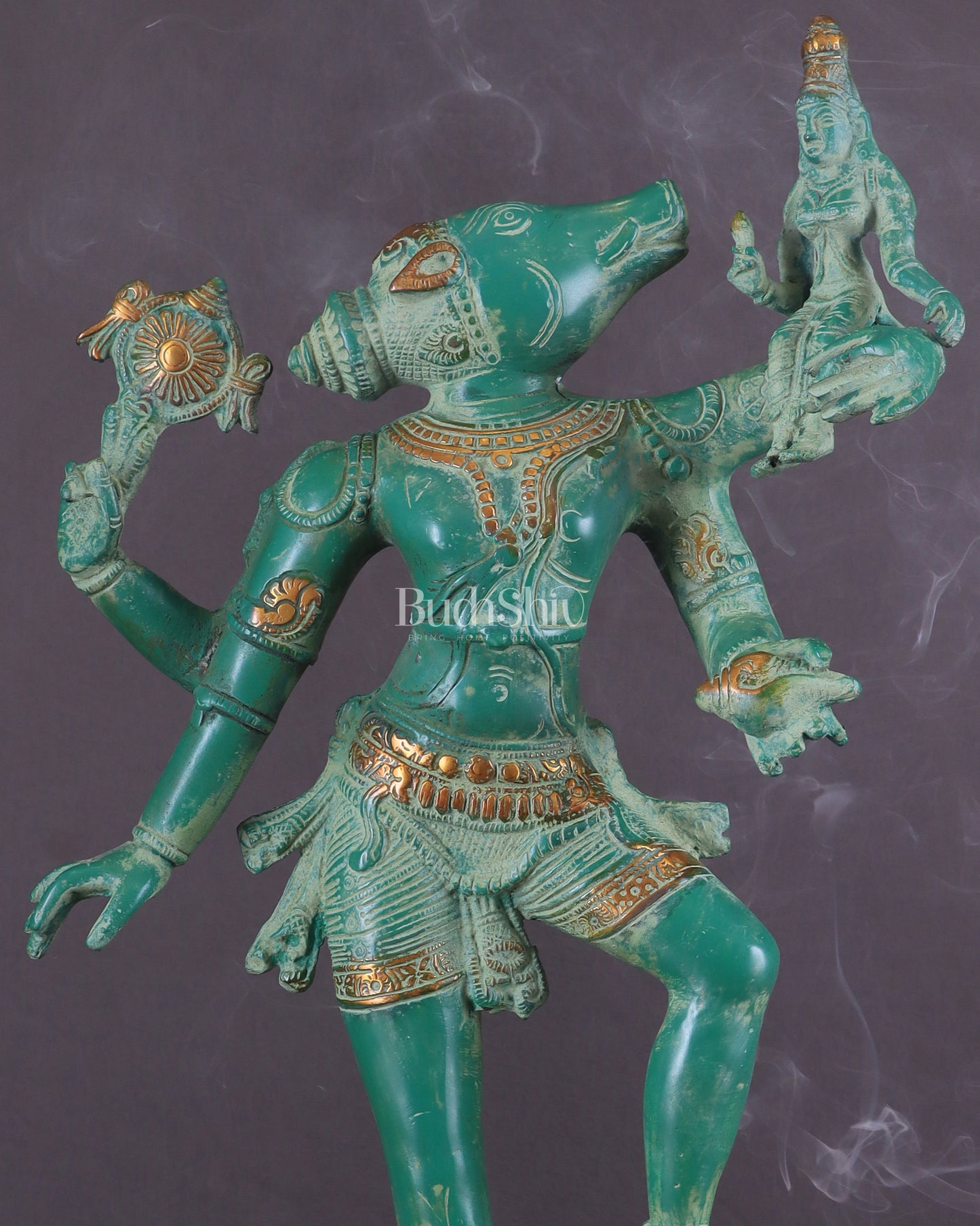 Varaha with Bhooma Devi Varaha Lakshmi Brass Statue 17 inch Green vintage