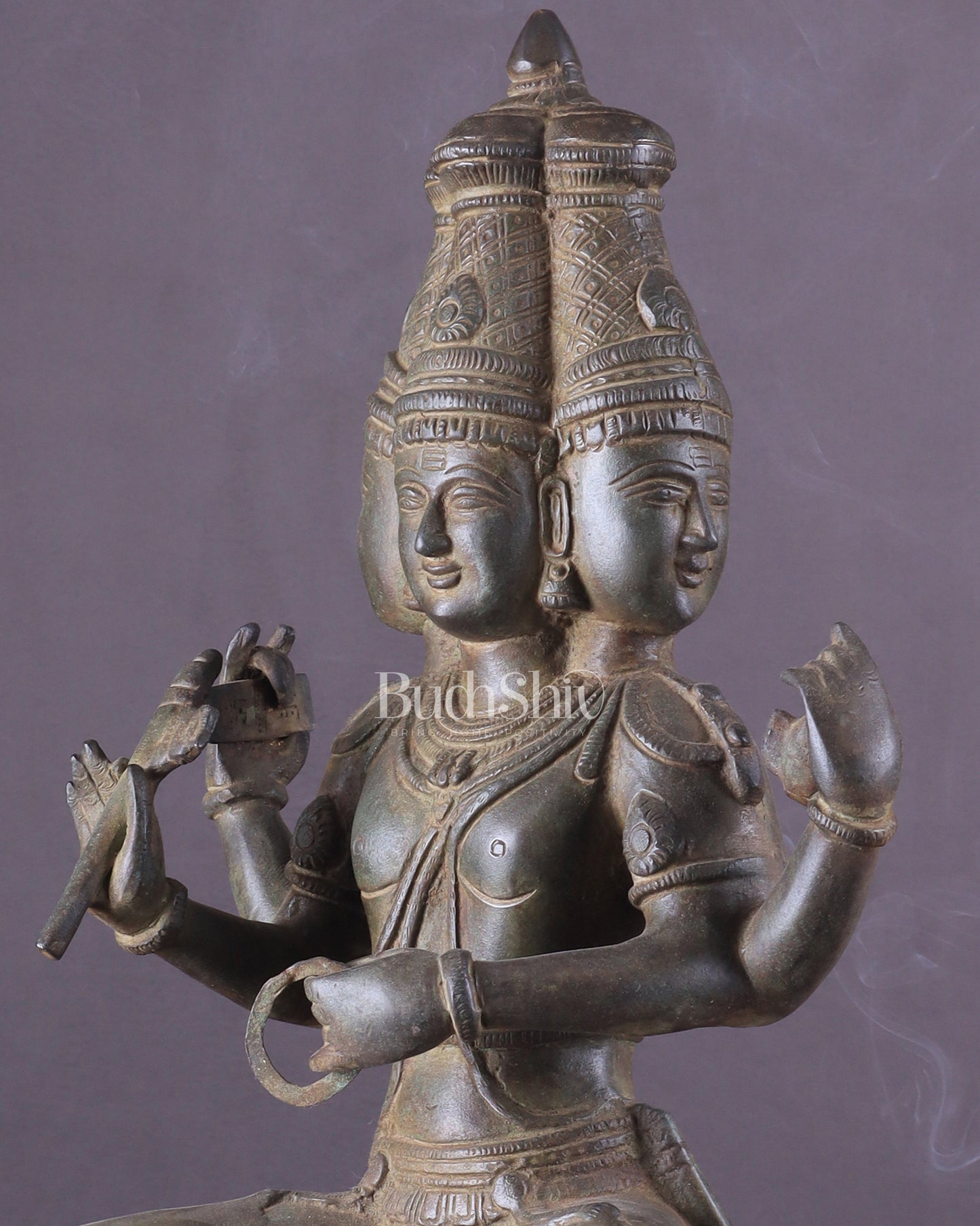 Vintage Brass Seated Lord Brahma Sculpture - 16 inch