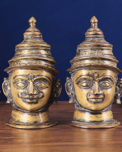 Vintage Brass Shiv Gauri Mukhalingam Pair - Large 12"