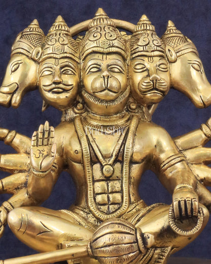 Superfine Brass Panchmukhi Hanuman with Crossed Legs 11"