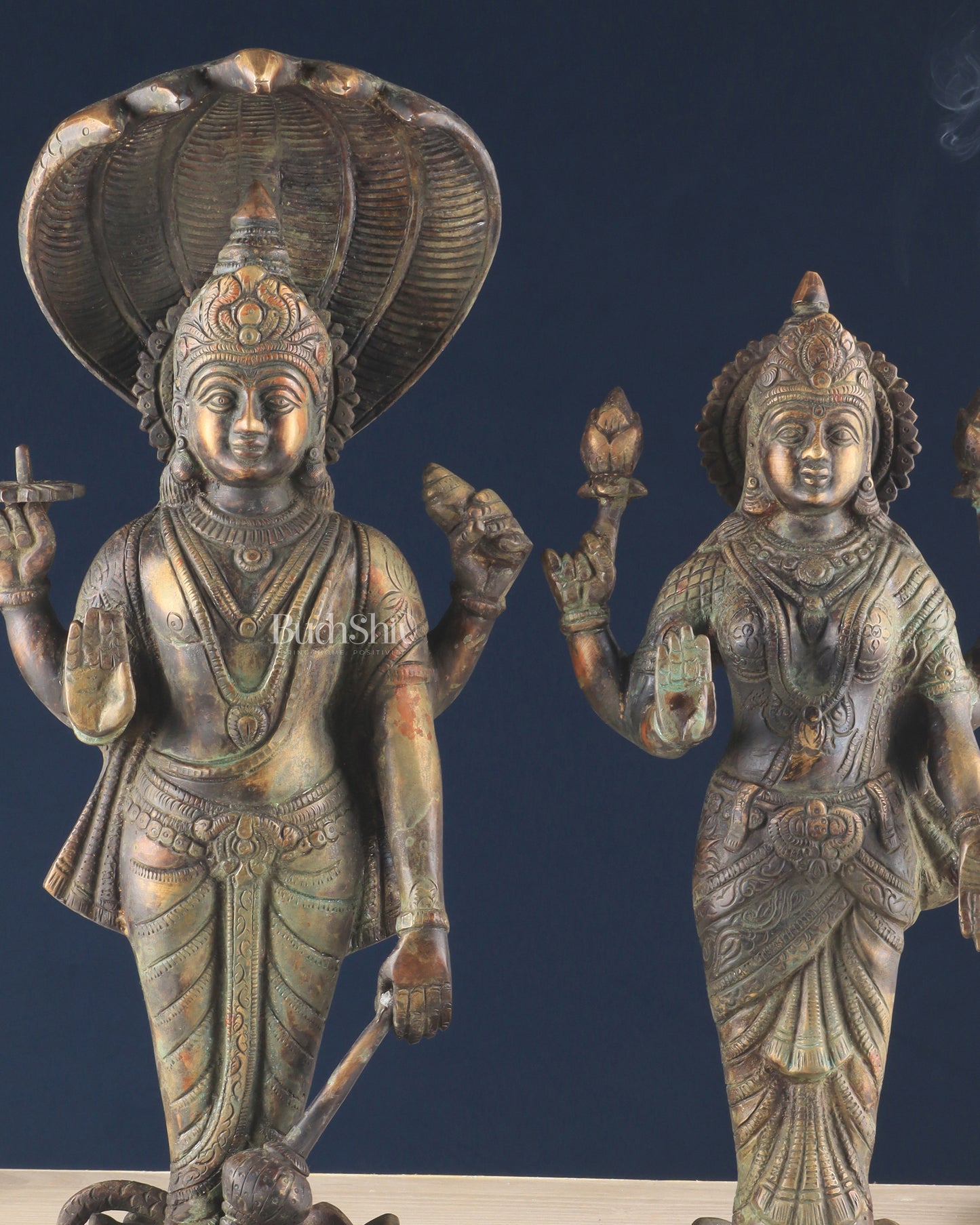 Vintage Brass Vishnu and Lakshmi idol pair 18"