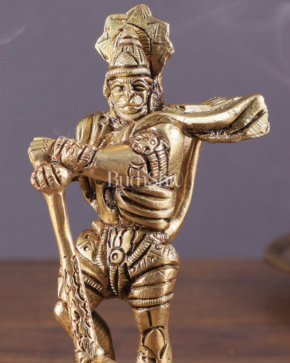 Pure Brass Superfine Standing Powerful Bahubali Hanuman Idol 4"