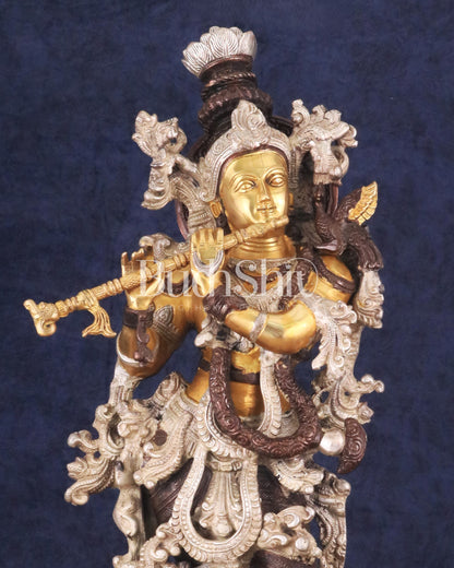 Antique Brass Handcrafted Krishna Statue - 30"