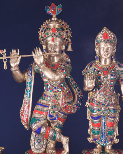 Large Brass Radha Krishna Statues - 36" Height, stonework