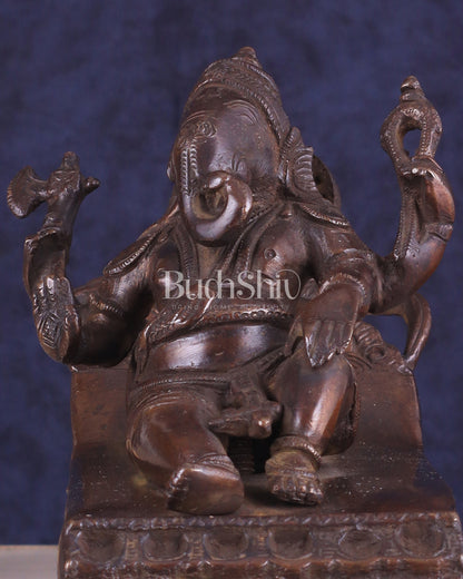 Vintage Brass Resting Ganesha Idol – 6" | Dark Chocolate Finish