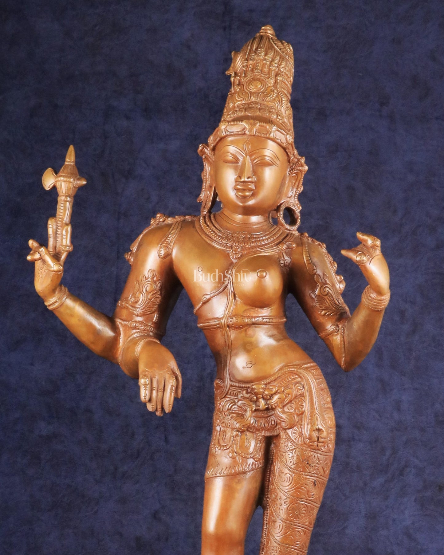 Superfine Brass Ardhanarishwara Statue - 27" Vintage Bronze Tone