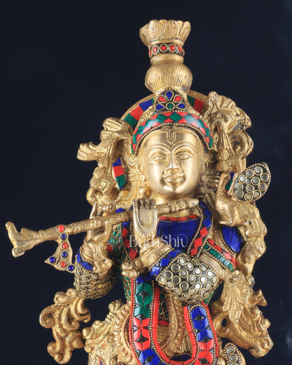 Pure Brass Krishna Statue - 21 inch meenakari delight