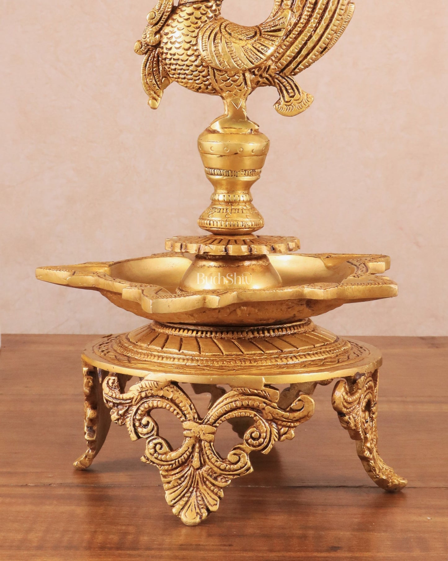 Pure Brass Unique Peacock Annam Pakshi Oil Lamp - 13.5"