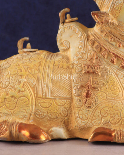 Pure Brass Nandi Statue – White and yellow sand finish