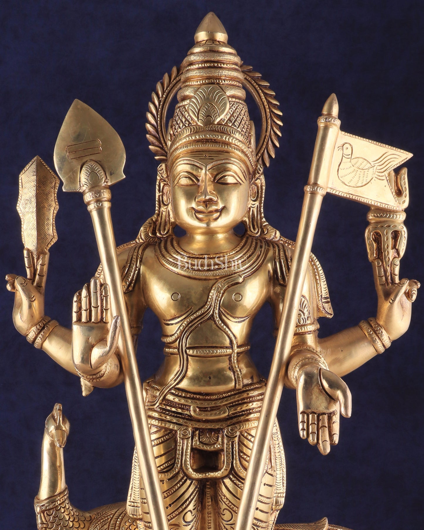 Pure Brass Lord Kartikeya Murugan Swamy Statue | large size Intricately Handcrafted Divine Idol 25"