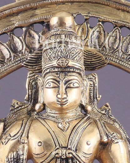 Superfine Brass Lord Vishnu Statue with Sudarshan Chakra Aura - 16.5 Inch