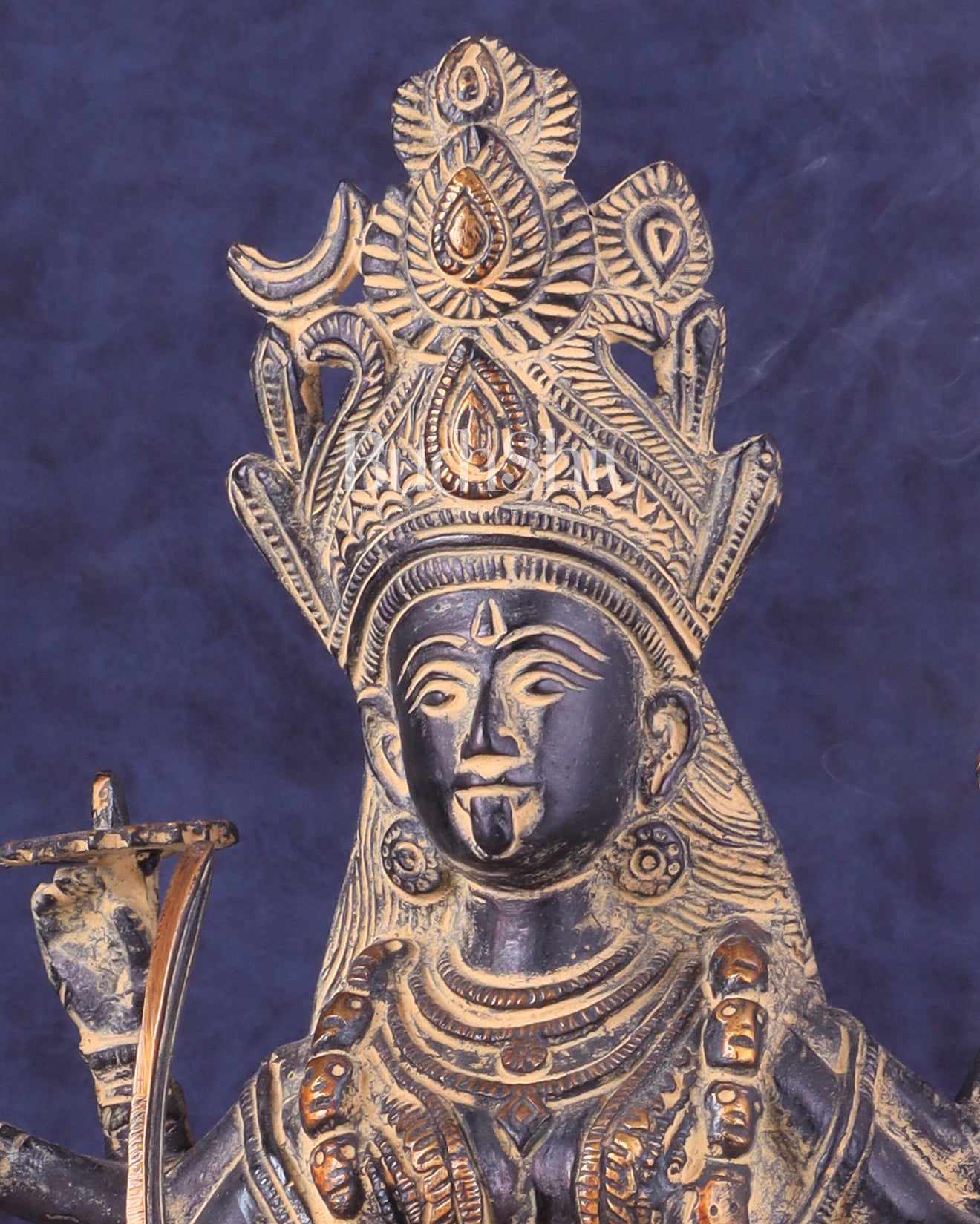 Pure Brass Vintage Goddess Kali Dashbhuja Idol | 10.5"