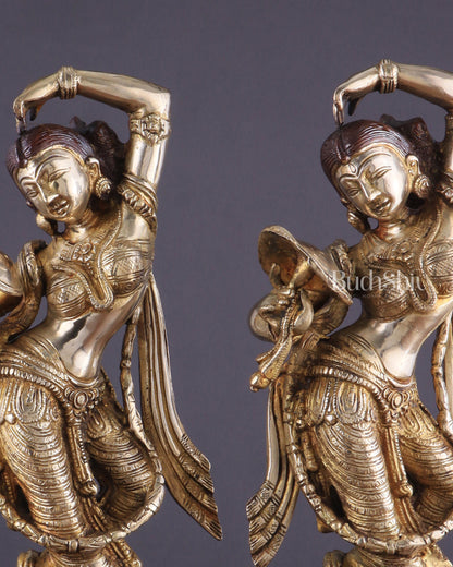 Unique Brass Apsara Applying Sindoor – Double Chola Tone (Pair) 14"