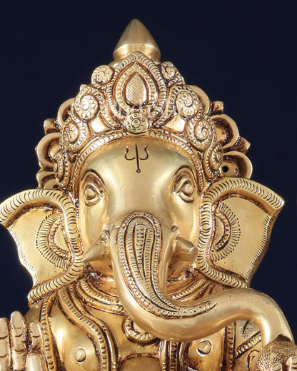 Pure Brass Lord Ganesha Unique Statue with Fine Carvings 11.5"