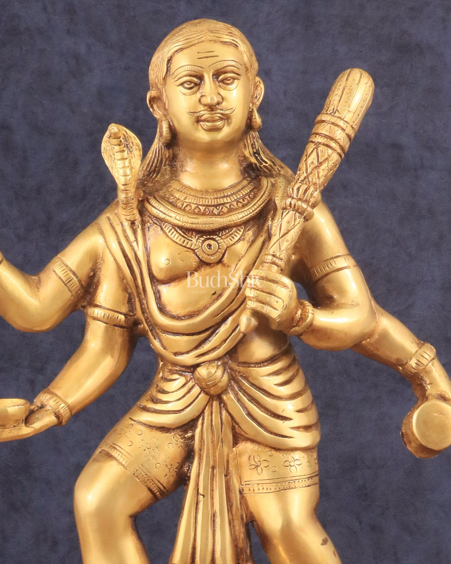 Pure Brass Large Kaal Bhairava Statue - 15" golden