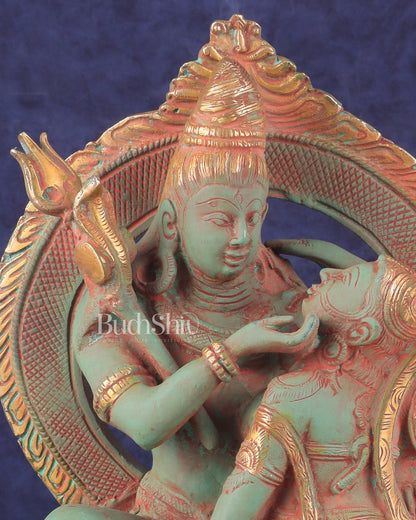 Brass Lord Shiva and Parvati Statue | Antique Green Patina | 12.7"