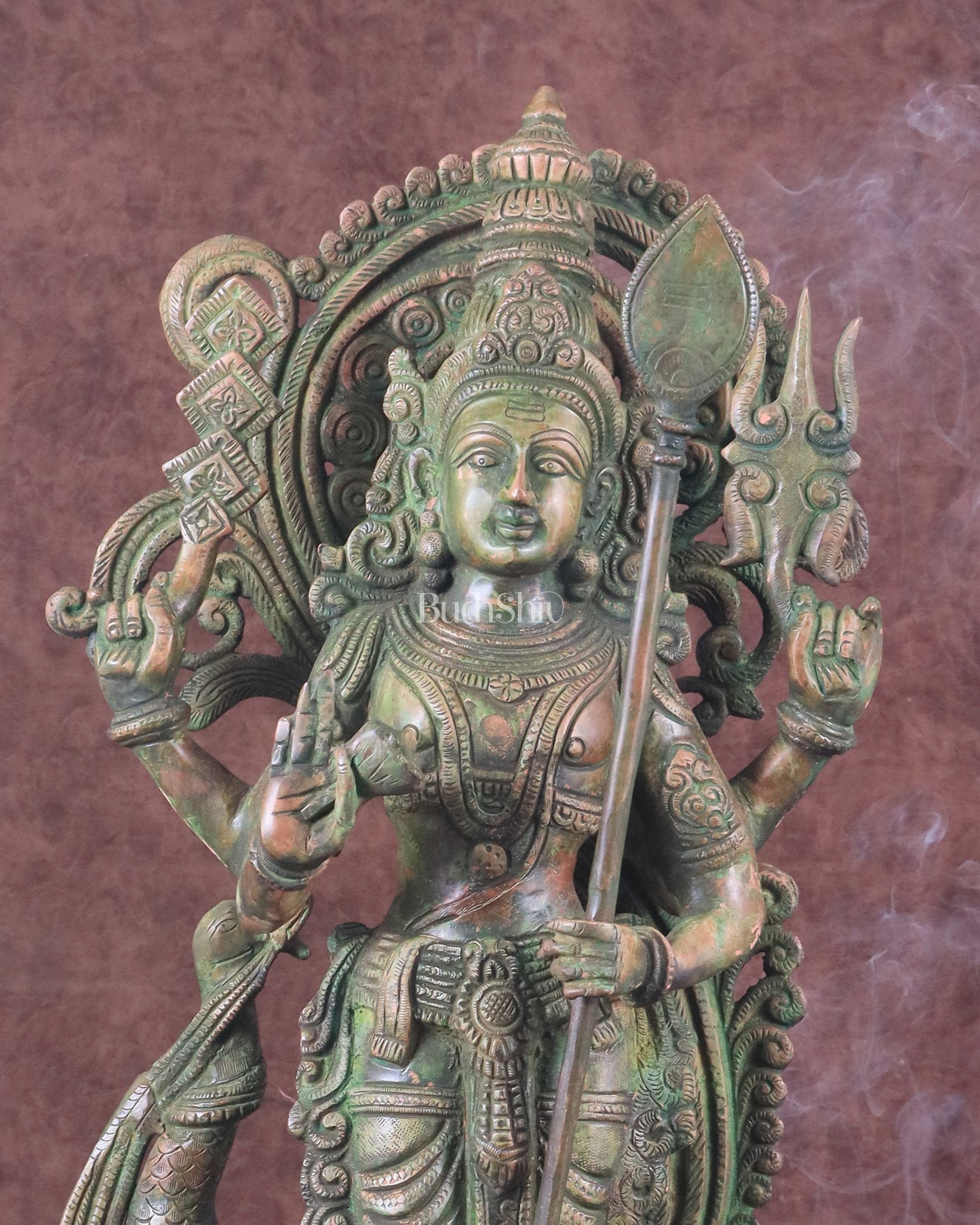 Lord Murugan brass Statue - Handcrafted green patina finish 20 inch