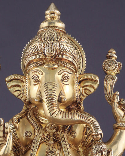 Brass Superfine Lord Ganesha Statue with Advanced Carvings - 15.5"