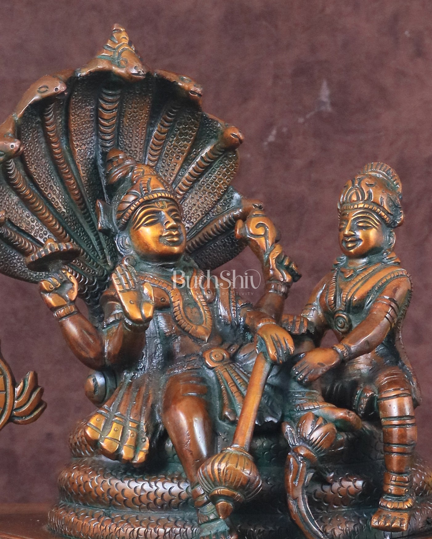 Brass Resting Vishnu Lakshmi Narayan with Shankh Chakra Statue - 8.5 Inch brown