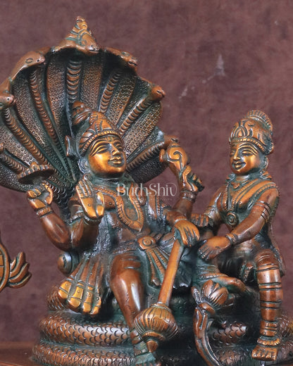 Brass Resting Vishnu Lakshmi Narayan with Shankh Chakra Statue - 8.5 Inch brown