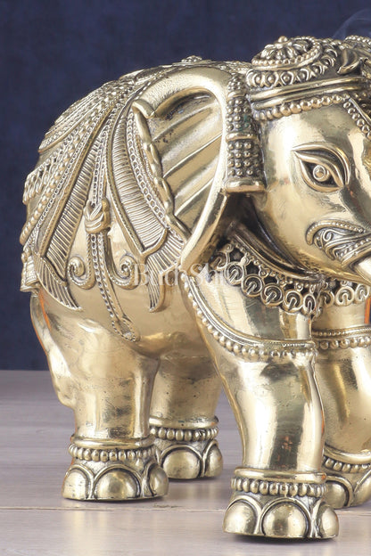 Brass Superfine Intricately Carved Elephant Statue 10" wide