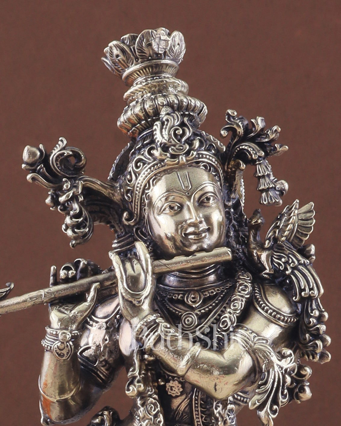 Pure Brass Superfine Lord Krishna Intricate Idol 11.5"