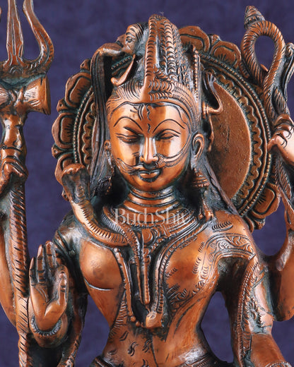 Brass Ardhanarishwara Statue - Lord Shiva and Goddess Parvati Sculpture - 9.5 inch Antique brown