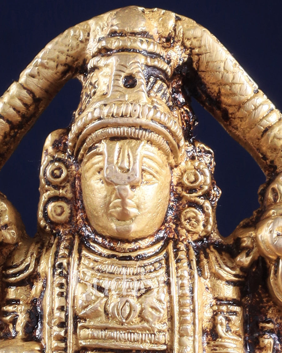 Brass Tirupati Balaji Lord Venkateshwara Idol – 5" x 3.5" x 2" | Finely Carved Divine Statue