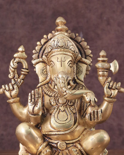 Pure Brass Ganesha Idol - 7.5" Height