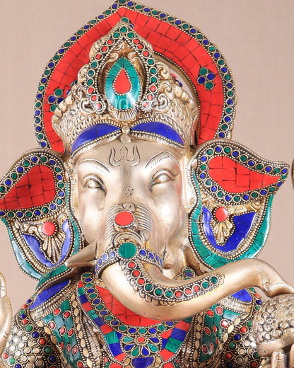 Brass Superfine Lord Ganesha Idol - 22 Inch meenakari