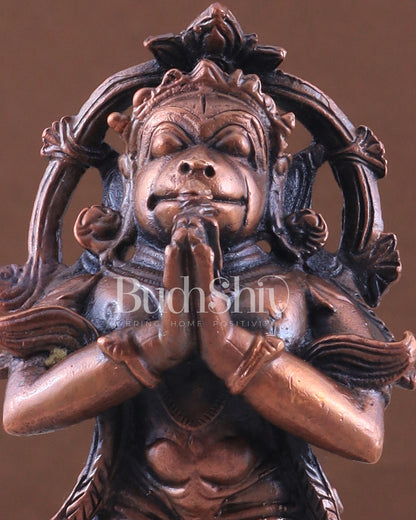 Pure Copper Anjaneya Standing Lord Hanuman in Anjali Namaskar Mudra 6"