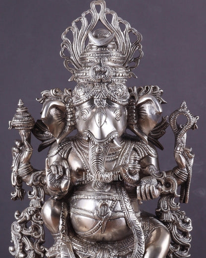 Pure Superfine Brass Lord Ganesha Unique Statue 14 inch silver plated