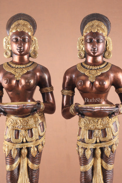 Pure Brass Deep Lady Pavaai Vilakku in a dual-tone South Copper and Golden finish 32"