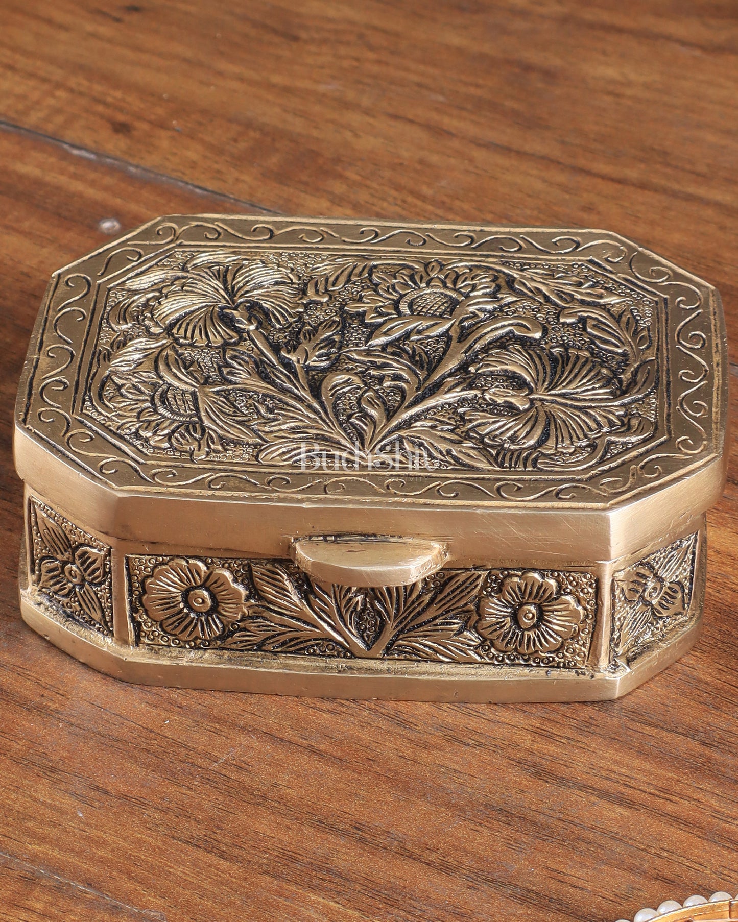 Pure Brass Floral Design Multipurpose Storage/Sindoor Box