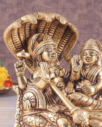 Brass Superfine Resting Lord Vishnu with Lakshmi Idol | Lakshmi Narayan with Sheshnaag