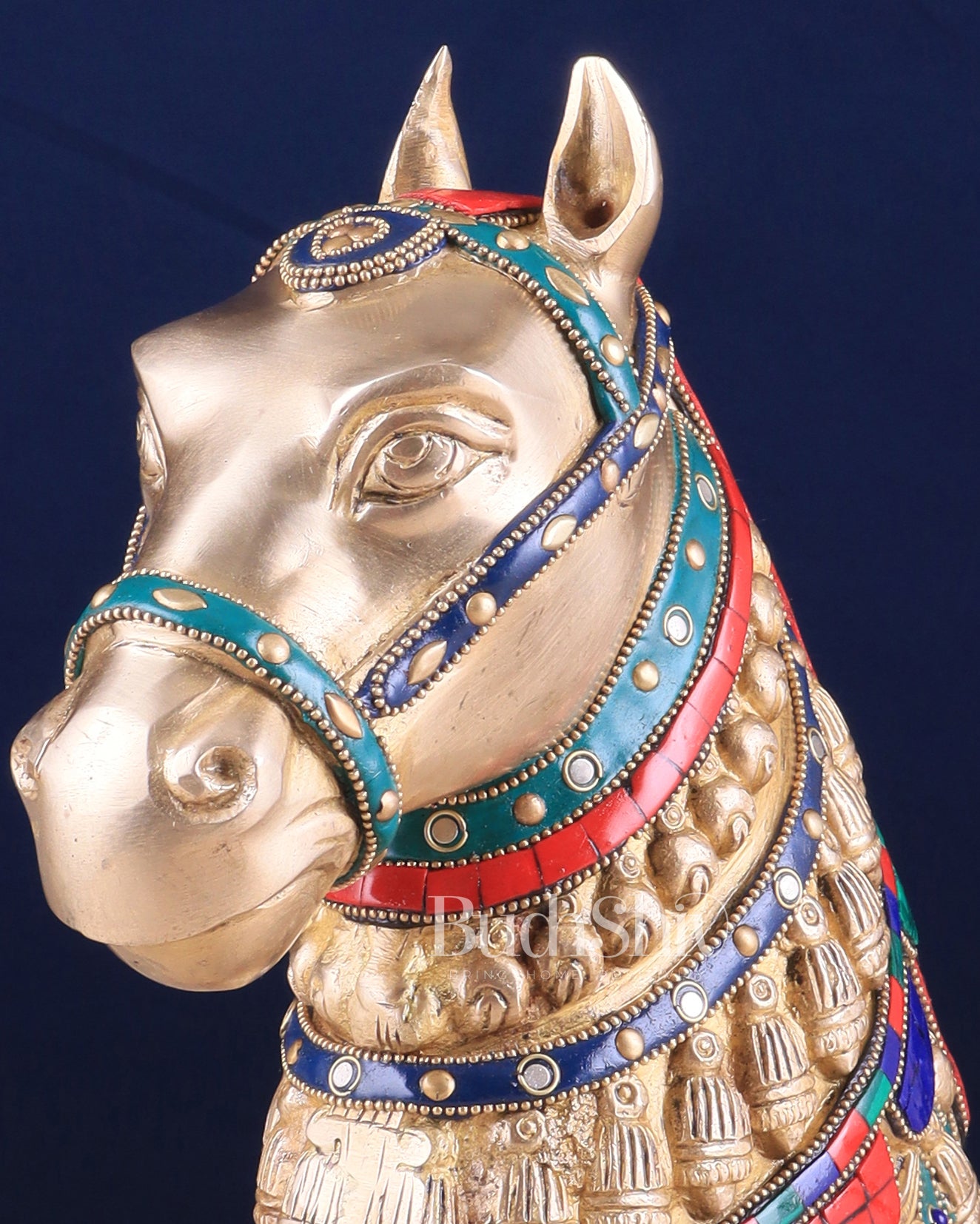 Pure Brass Horse Head Showpiece - stonework | 11 Inch